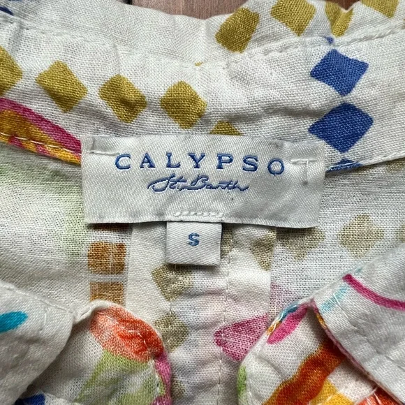 Calypso St. Barth White Tropical Patchwork Button-Up Blouse Size S - Picture 3 of 7